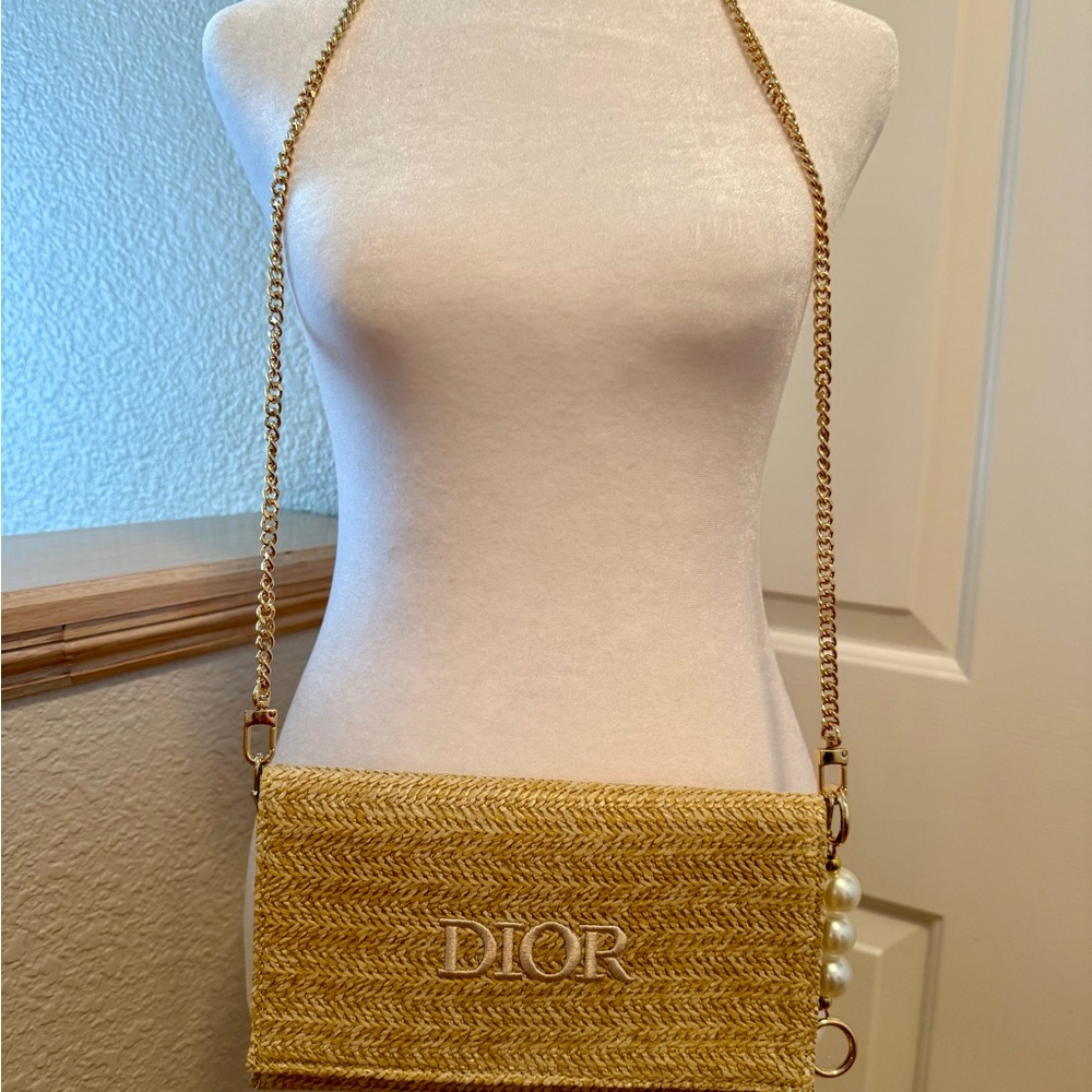 Dior Beige Woven Raffia Crossbody with Chain - Picture 3 of 3